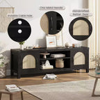 165 cm breiter TV-Schrank im Boho-Stil mit Flechttür – Unterhaltungsschrank aus Holz mit zwei Schränken und verstellbaren Einlegeböden, geeignet für Wohnzimmer