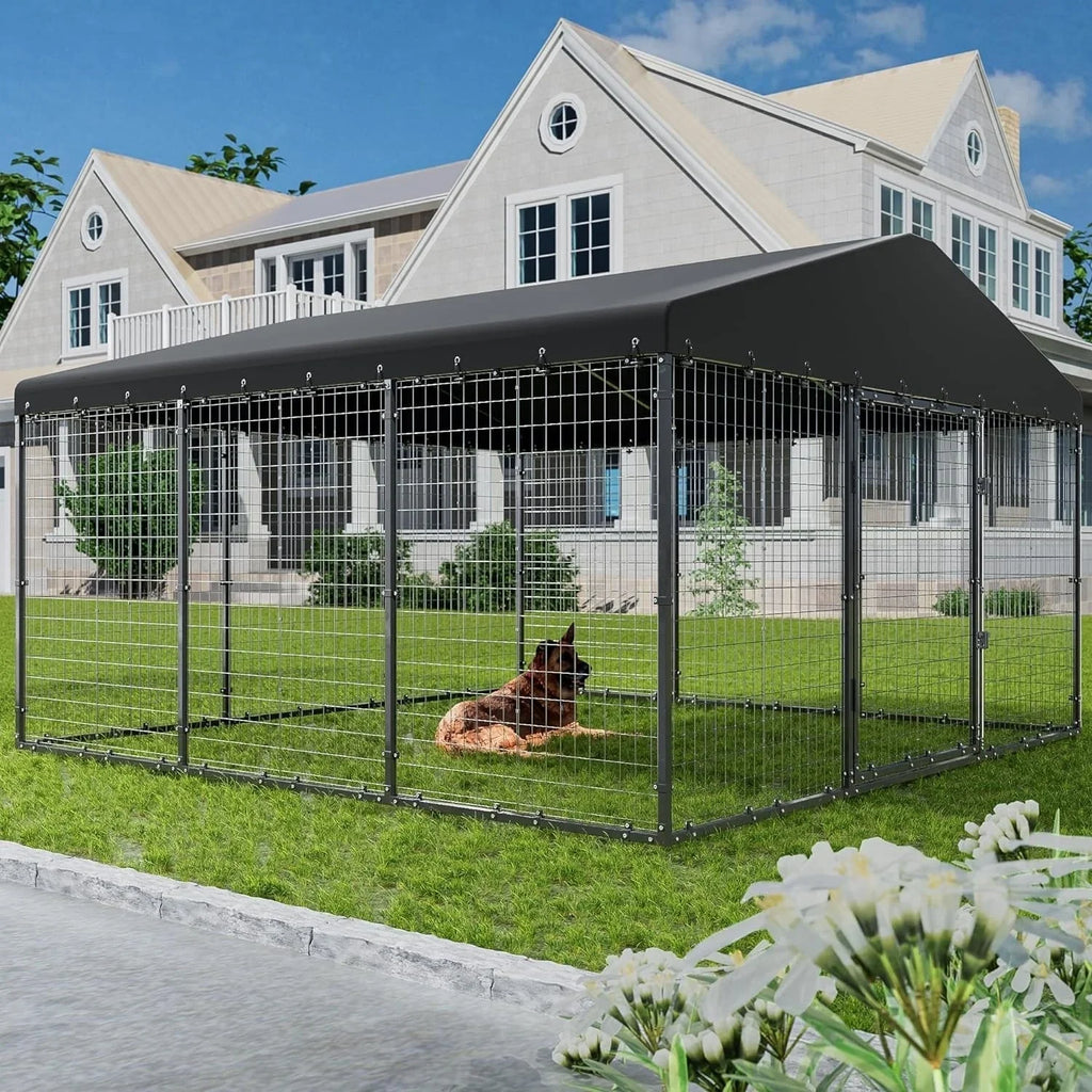 W 118 x D 118 x H 70 grote hondenkennel voor buiten, stevige hondenkooi met waterdicht dak