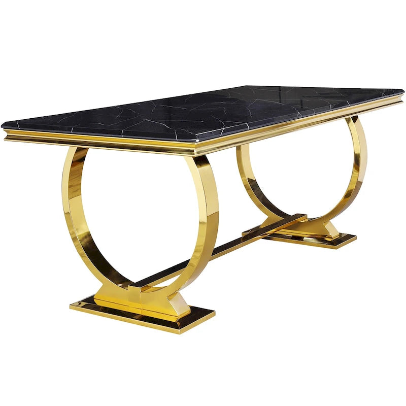Table de salle à manger moderne avec piètement en U en métal inoxydable