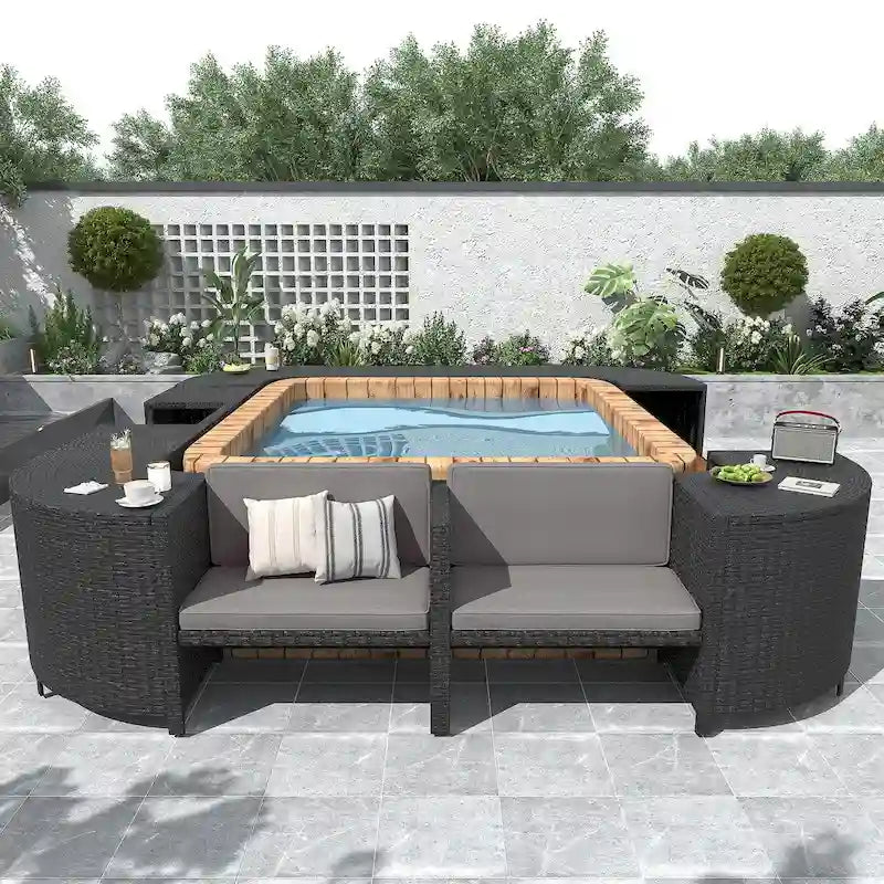 Ensemble de canapé d’angle d’extérieur en rotin, cadre quadrilatéral pour spa