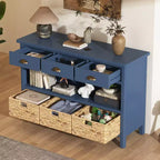 Console d’entrée avec rangement, table de couloir de style champêtre avec 3 tiroirs et 3 paniers en jacinthe d’eau pour le salon ou le vestibule – Panipeachy