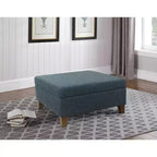 32" Luxury Square Storage Ottoman Textured Navy - HomePop: Hinged Lid, Wood Legs, Easy Assembly