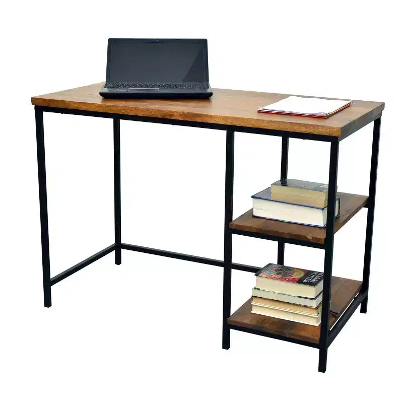 Carolina Living Flynn Desk Chestnut/Black: Adult Assembly, Metal Frame, Wood Surface, Open Storage Shelf