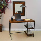 Flynn Chestnut & Black Desk with Metal Frame, Wood Surface & Open Storage Shelf