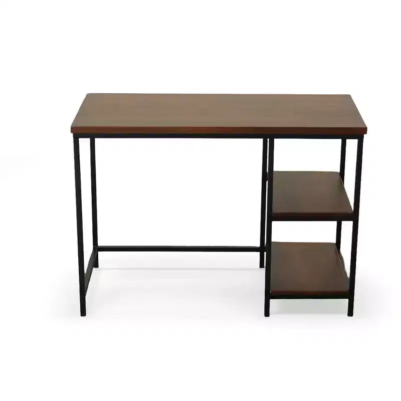 Flynn Chestnut & Black Desk with Metal Frame, Wood Surface & Open Storage Shelf