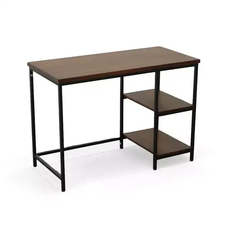 Flynn Chestnut & Black Desk with Metal Frame, Wood Surface & Open Storage Shelf