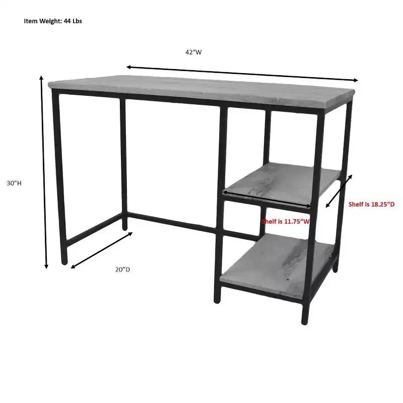 Flynn Chestnut & Black Desk with Metal Frame, Wood Surface & Open Storage Shelf