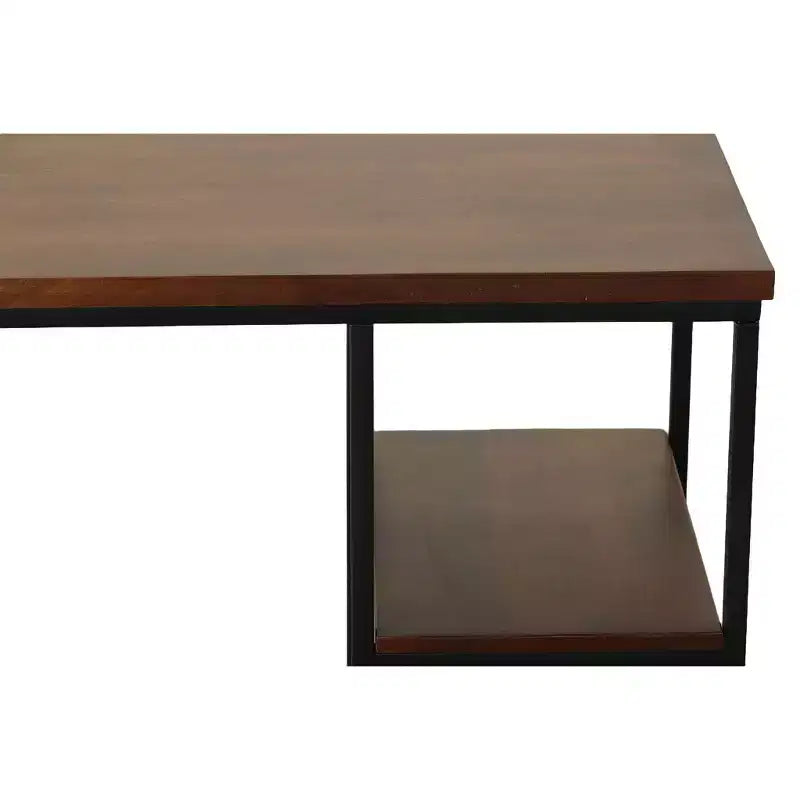 Flynn Chestnut & Black Desk with Metal Frame, Wood Surface & Open Storage Shelf