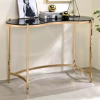 44" Gold Writing Desk with Tempered Glass Top & Steel Frame, Modern Home Office Desk