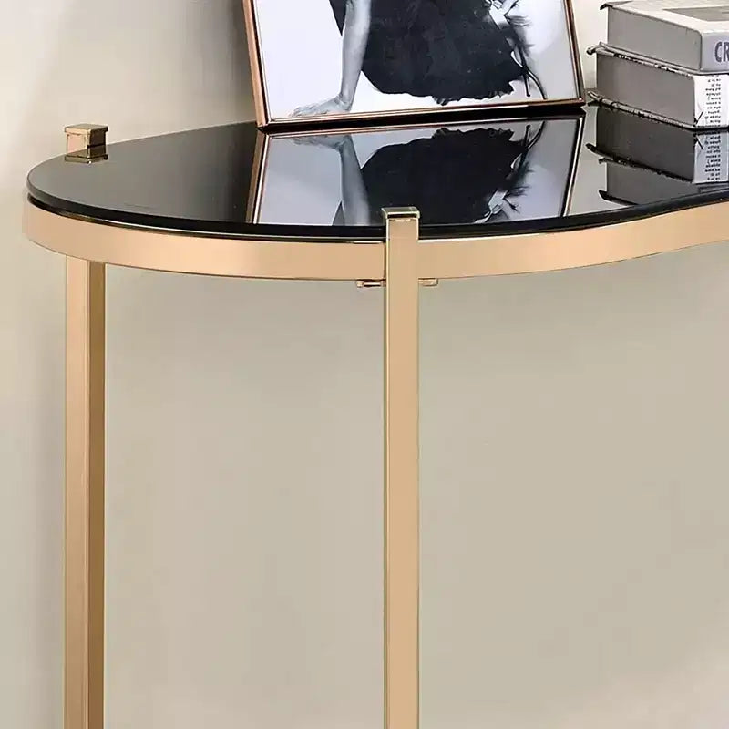 44" Gold Writing Desk with Tempered Glass Top & Steel Frame, Modern Home Office Desk