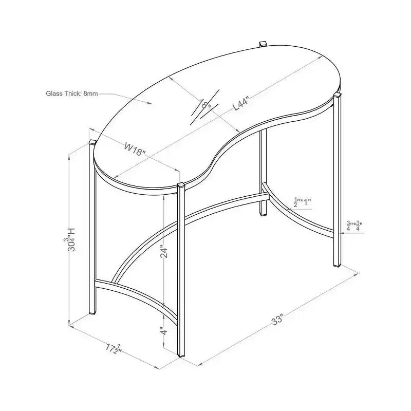 44" Gold Writing Desk with Tempered Glass Top & Steel Frame, Modern Home Office Desk