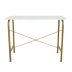 40" Home Office Computer Desk, Faux Marble Top, Brass Metal Legs, Veneer Surface