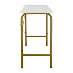 40" Home Office Computer Desk, Faux Marble Top, Brass Metal Legs, Veneer Surface