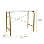 40" Home Office Computer Desk, Faux Marble Top, Brass Metal Legs, Veneer Surface
