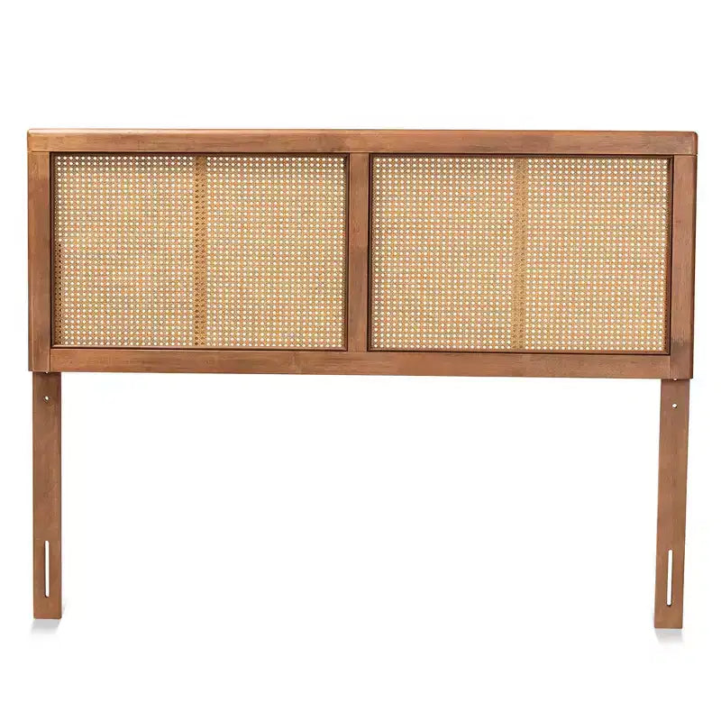 Full Gilbert Wood & Synthetic Rattan Headboard, Ash Walnut, Bed Frame Mounted, 50" H