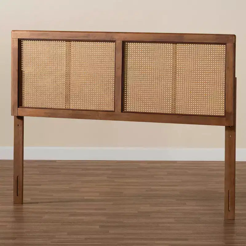 Full Gilbert Wood & Synthetic Rattan Headboard, Ash Walnut, Bed Frame Mounted, 50" H