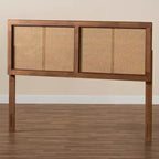 Full Gilbert Wood & Synthetic Rattan Headboard, Ash Walnut, Bed Frame Mounted, 50" H
