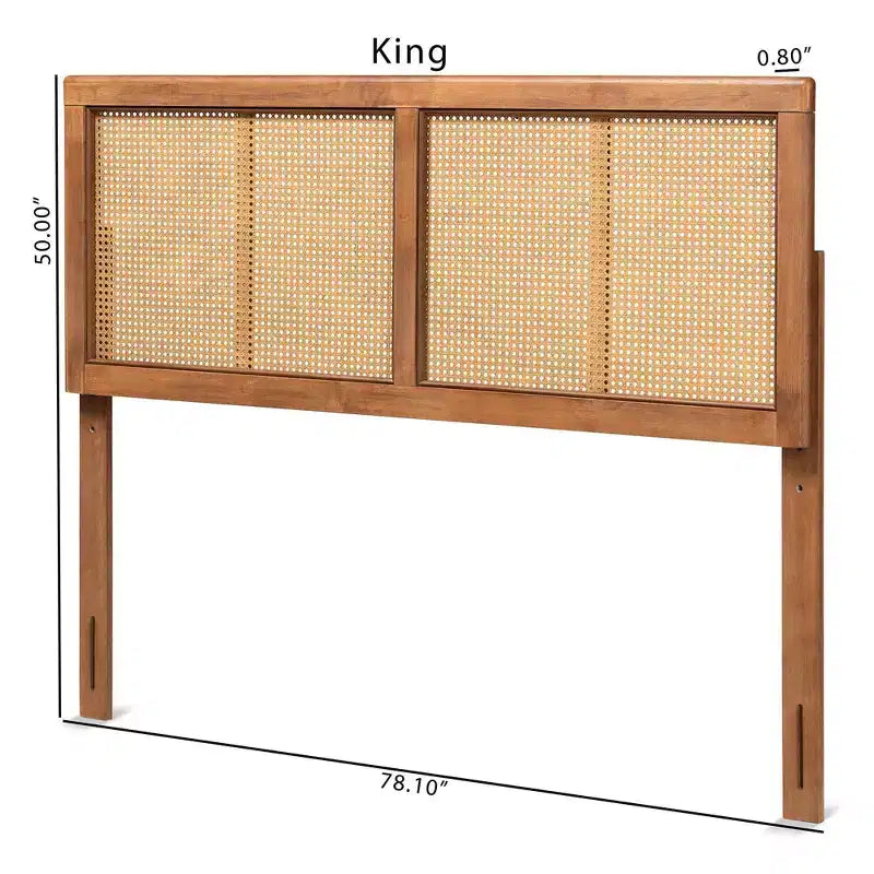 Full Gilbert Wood & Synthetic Rattan Headboard, Ash Walnut, Bed Frame Mounted, 50" H