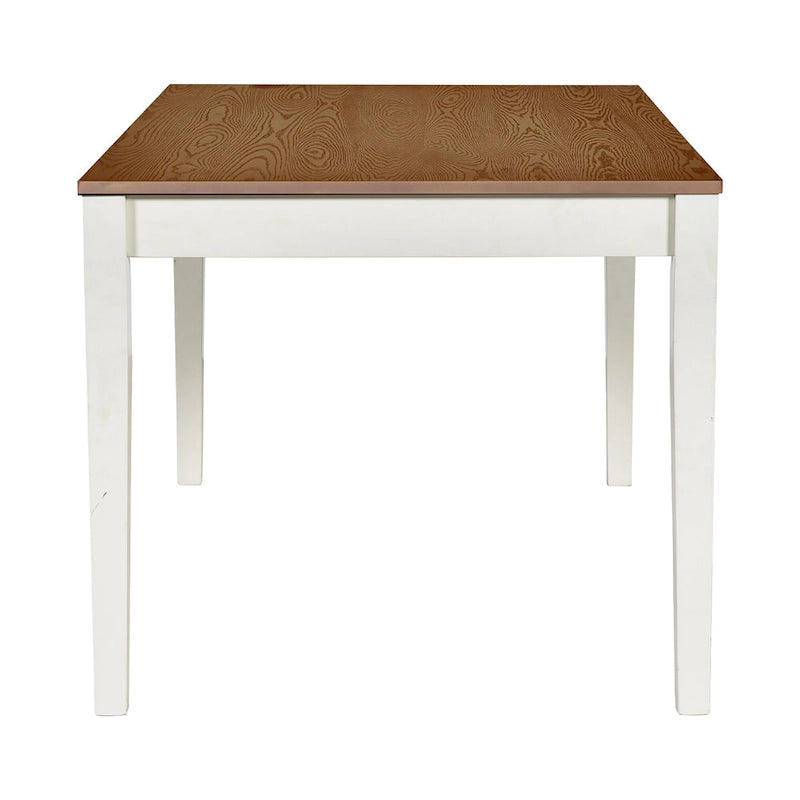 6-delige houten eetkamerset met 4 stoelen en bank, tafel met lade