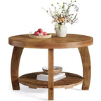 Lantine ronde salontafel van massief hout, 2-laags bijzettafel met opbergruimte, tafelblad van 31,5 inch met mozaïekpatroon, eenvoudige montage, voor de woonkamer, bruin