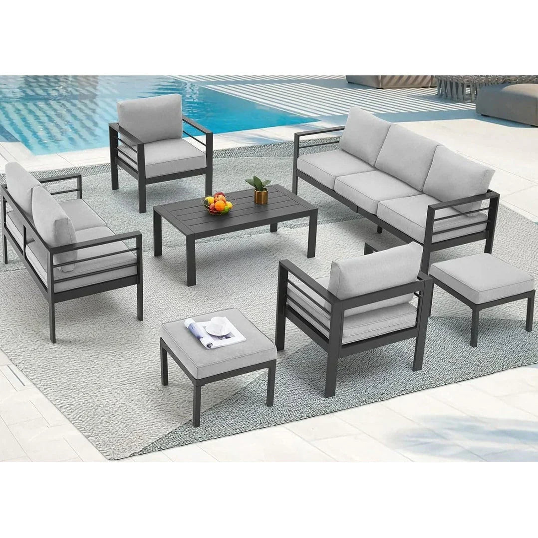 AECOJOY 7-teiliges Aluminiummöbel-Set für die Terrasse, Outdoor-Sitzgruppe
