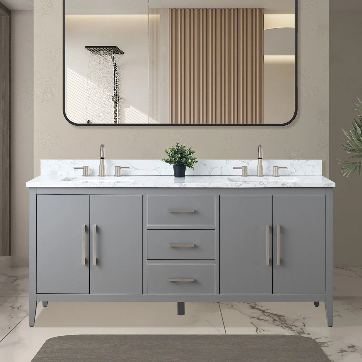 Vanity Art 72 Badezimmer-Waschtischunterschrank mit Doppelwaschbecken und Oberfläche aus Kunstmarmor