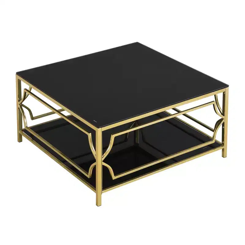Quadratischer Couchtisch von Merax mit schwarzer oder transparenter Glasplatte und zweistöckigem Ablagefach