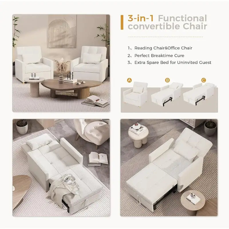 AECOJOY 3-in-1-Schlafsofa-Sessel mit Kissen und verstellbarer Rückenlehne