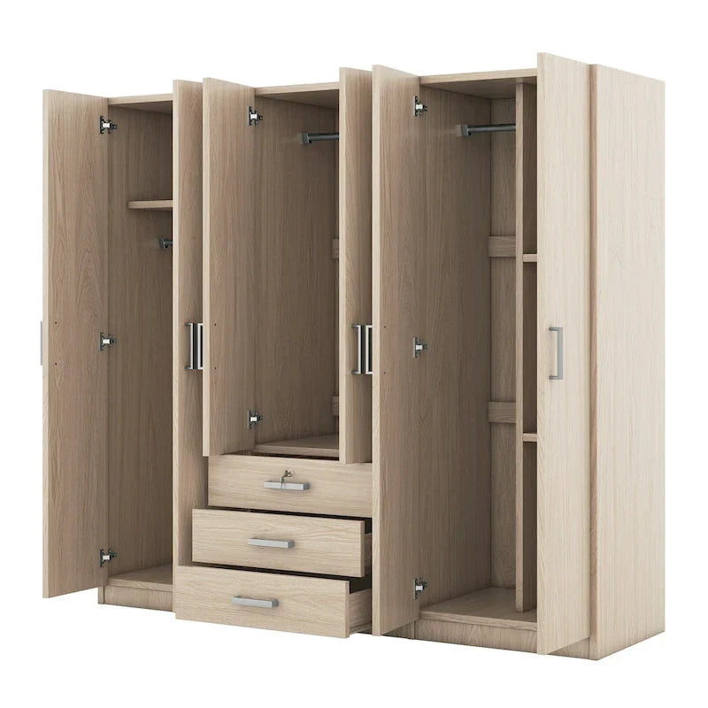 Armoire de rangement en bois à 6 portes avec 3 grands tiroirs pour chambre