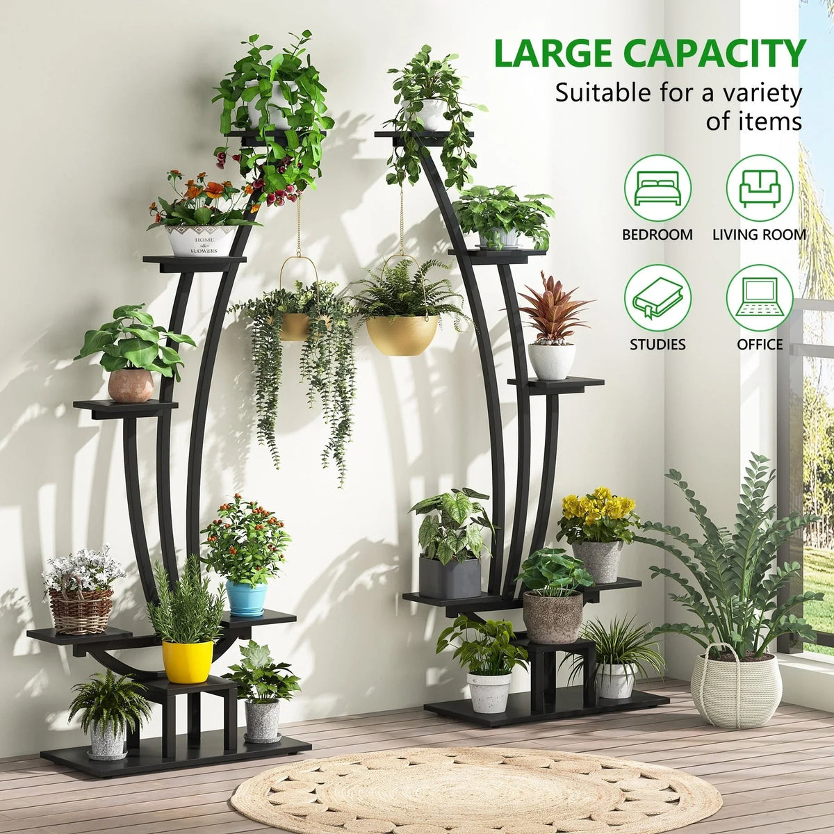 Support pour plantes d’intérieur, présentoir à fleurs à 6 niveaux pour la maison et le jardin – lot de 2