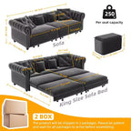 Whisen Samt-Schlafsofa in King-Size mit Ausziehfunktion und 3-in-1-Funktion, wandelbares Schlafsofa mit beweglichem Hocker und Steppdesign