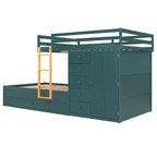 Lit superposé deux places sur deux places avec armoire de rangement et tiroirs, lit superposé en bois deux places gain de place avec barrière de sécurité pour appartement et chambre