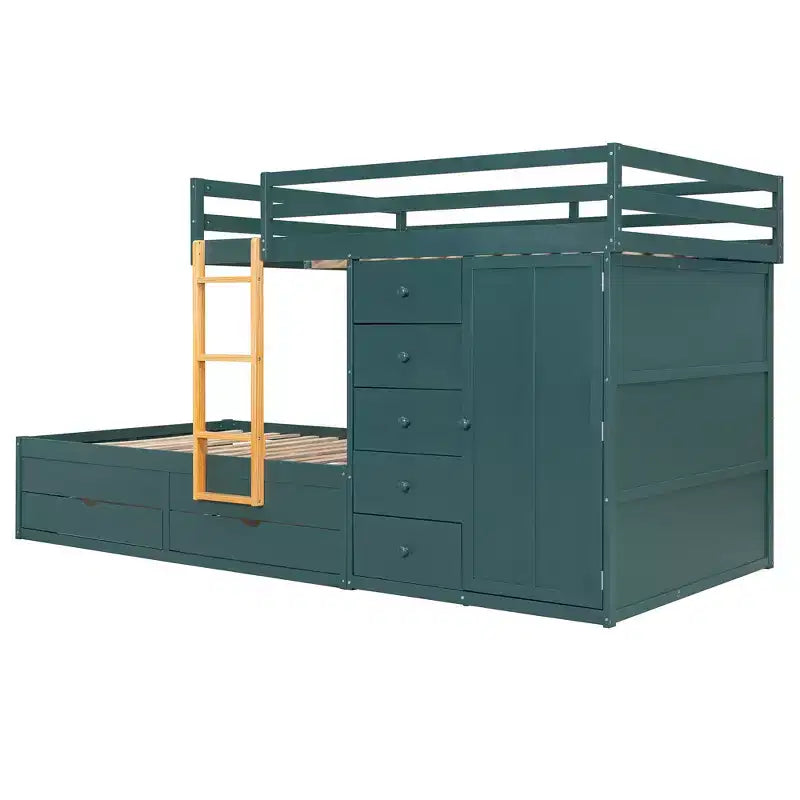 Lit superposé deux places sur deux places avec armoire de rangement et tiroirs, lit superposé en bois deux places gain de place avec barrière de sécurité pour appartement et chambre