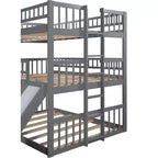 Dreistöckiges Etagenbett Full über Full mit umbaubarer Leiter und Rutsche, dreistöckiges Bett mit Sicherheitsgittern, Weiß/Grau/Espresso – ModernLuxe
