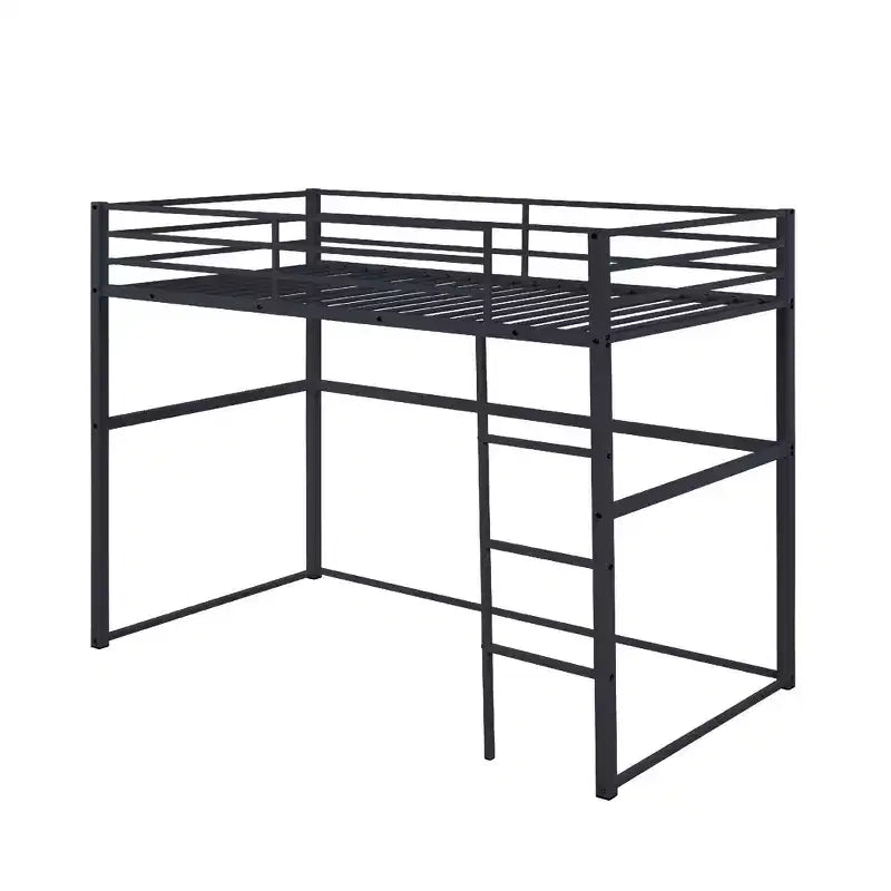 Twin Metal Loft Bed  Guard Rails & Flat Ladder