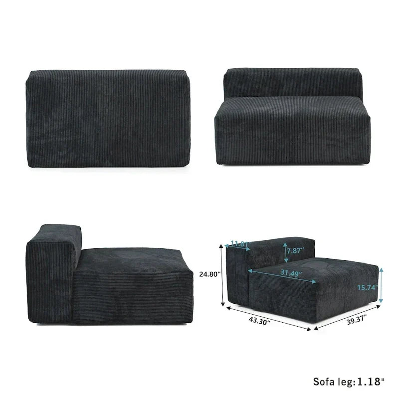 Grote modulaire hoekbank met corduroybekleding, U-vormig, 4-zits, met 2 ottomanen en 5 kussens