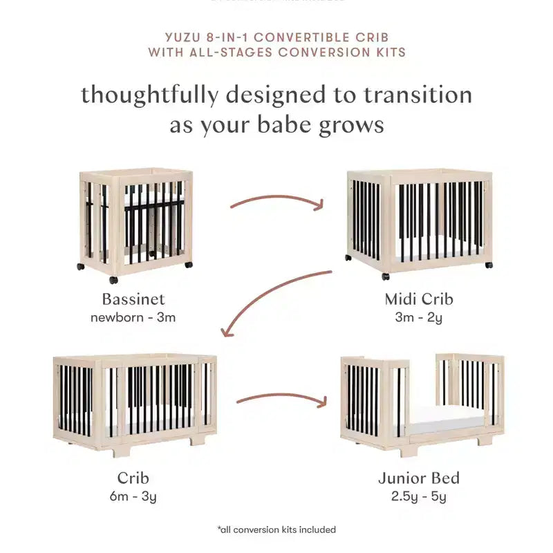 Babyletto Yuzu 8-in-1 umbaubares Babybett mit Umbausets für alle Entwicklungsstufen
