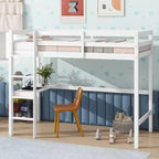 Okak Hochbett im minimalistischen Loft-Stil mit Leiter, Hochbett aus Gummibaumholz für eine Person mit Sicherheitsgeländer und integriertem Schreibtisch, Bettgestell für Kinder und Jugendliche
