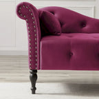 Chaise longue moderne de 60,6 po, capitonnée en velours avec boutons, pieds en bois massif et clous décoratifs