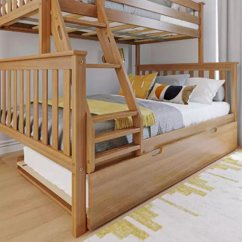 Max & Lily Etagenbett aus Massivholz, Einzelbett über Doppelbett mit ausziehbarem Stauraumbett und Leiter für Kinder