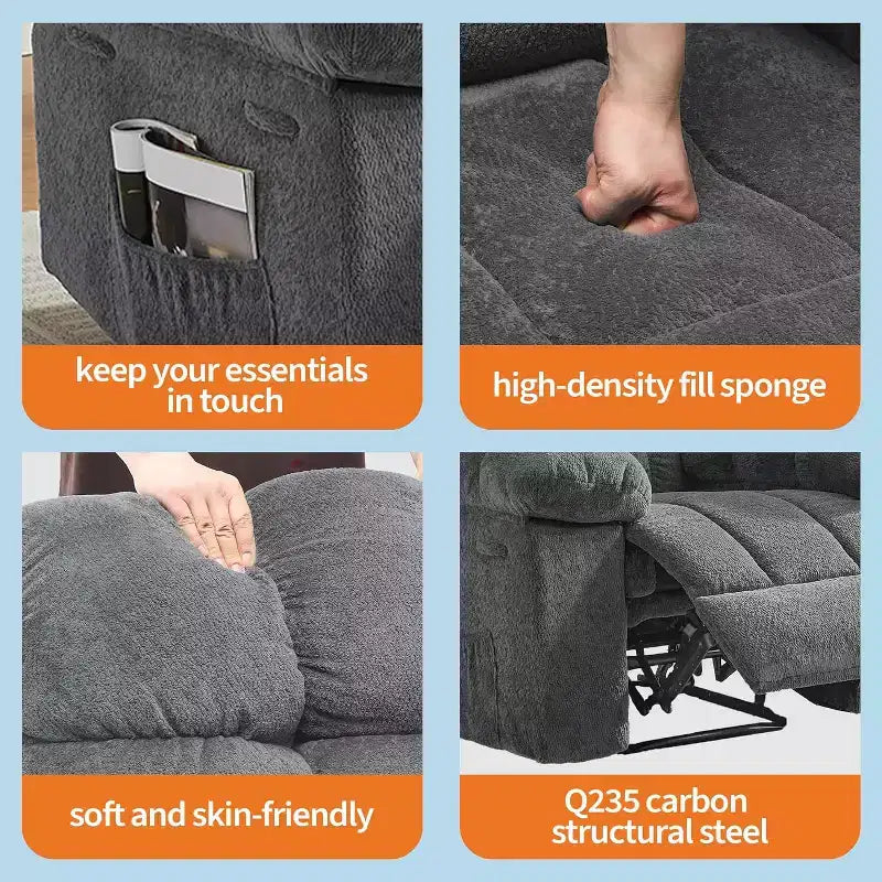 Manueller Relaxsessel, ergonomischer Relaxsessel aus atmungsaktivem Stoff mit Seitentaschen, Einzelsessel, geeignet für Wohnzimmer und Schlafzimmer