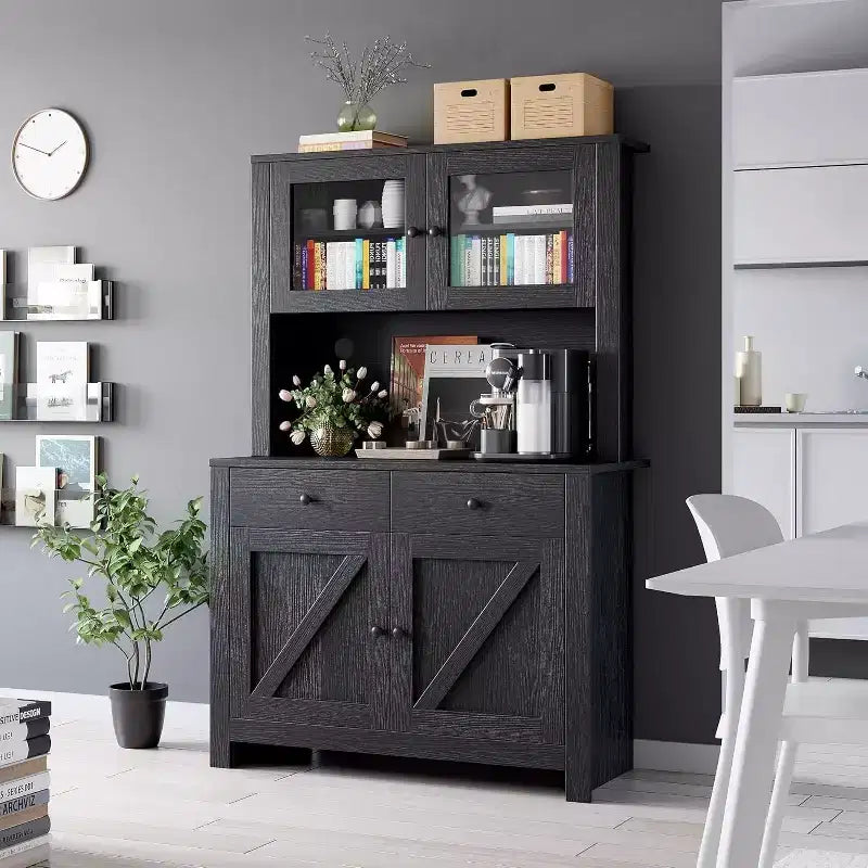 Meuble garde-manger de cuisine avec support pour micro-ondes, vaisselier avec buffet et étagères réglables, pour la cuisine et la salle à manger