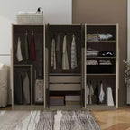 83W 6 Door Wardrobe Clothing Armoire Closet Storage Cabinet with 2 Drawers, Hanging Rails and Storage Shelves, Black+Natural-ModernLuxe