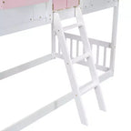 Twin Size House-Shaped Loft Bed, Wood Playhouse Loft Bed with Ladder & Guardrails for Kids