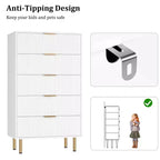 White / Marble & Wood 5-Drawer Dresser ?C Fluted Panel, for 1 Person Use