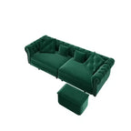 Whisen Samt-Schlafsofa in King-Size mit Ausziehfunktion und 3-in-1-Funktion, wandelbares Schlafsofa mit beweglichem Hocker und Steppdesign