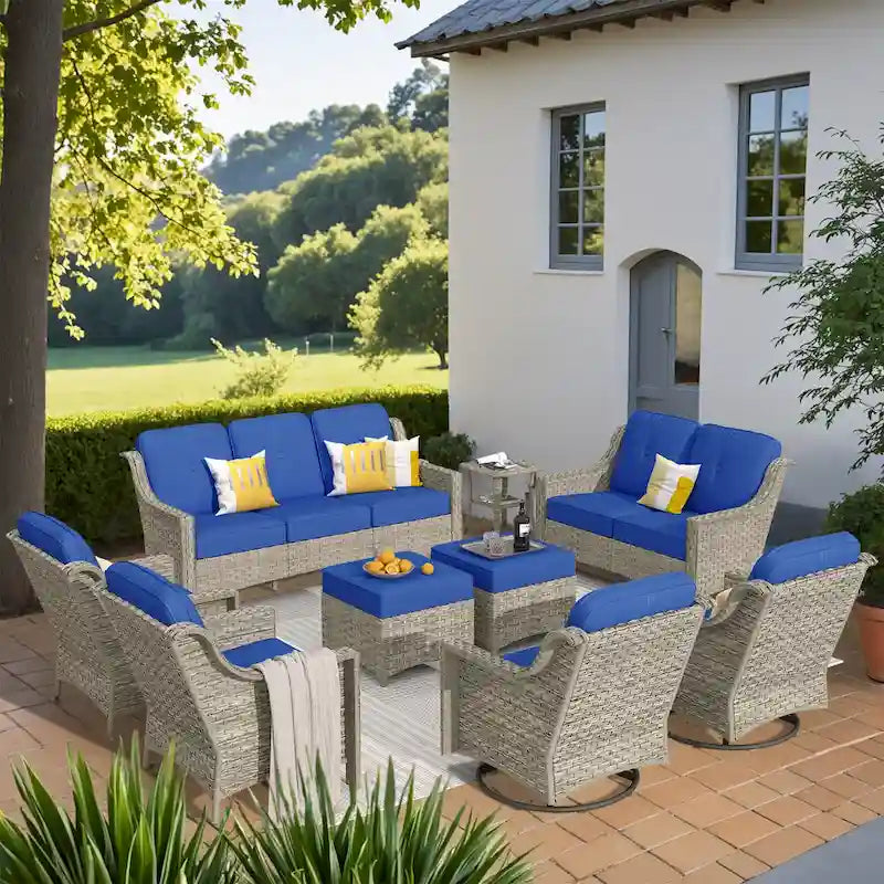 XIZZI 9-teiliges Outdoor-Gartenmöbel-Set mit drehbarem Sessel