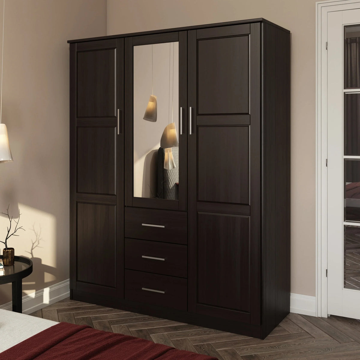 Palace Imports Cosmo 3-türiger Kleiderschrank aus 100 % Massivholz mit Türen aus Massivholz oder Spiegelglas