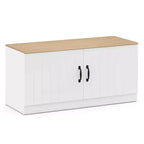 2-Door Shoe Bench wirh Adjustable Shelves Hidden Storage Space Natural + White/Whi5te