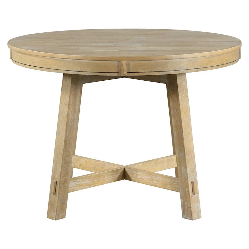 Table de salle à manger ronde extensible de style champêtre avec rallonge de 16 po, table de cuisine en bois